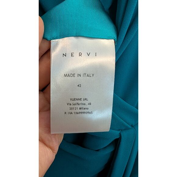 NWT Nervi Pami Teal Mini Dress with Sequin & Ostrich Feather Cuffs - Picture 5 of 10
